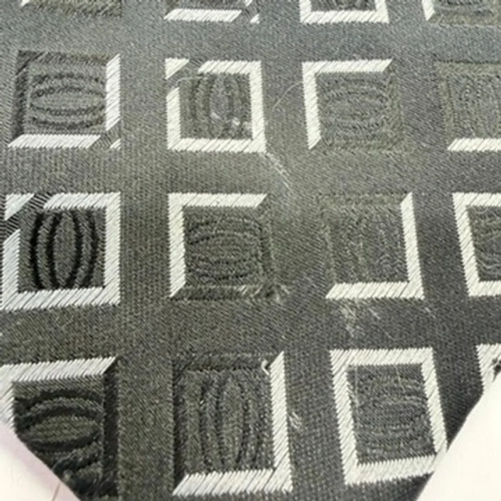 Giorgio Armani Mens Silk Tie Black Silver Geometric Square Pattern Made in Italy